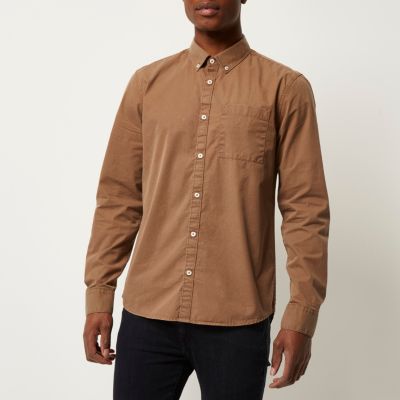 Brown twill long sleeve shirt